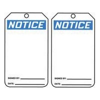 Accuform Signs MNT101CTP Accuform Signs 5 7/8\" X 3 1/8\" Blue, Black And White PF Cardstock Accident Prevention Tag \"Notice\" (25